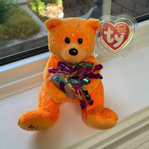 Ty Other - Happy Birthday The Orange Bear 2004 Ty Beanie Baby Good Condition with All Tags